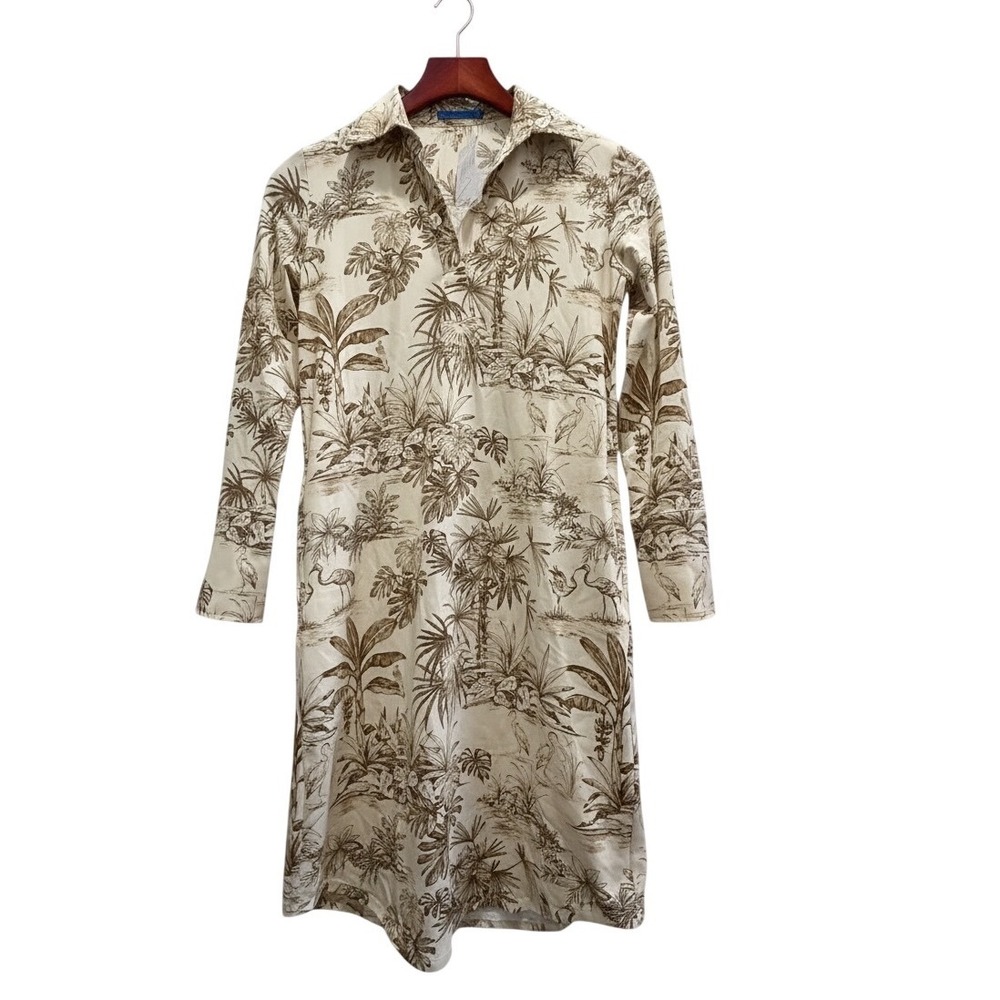 J. McLaughlin Catalina Cloth‎ Charlee DressBeige Brown Tropical Toile Beach NWT